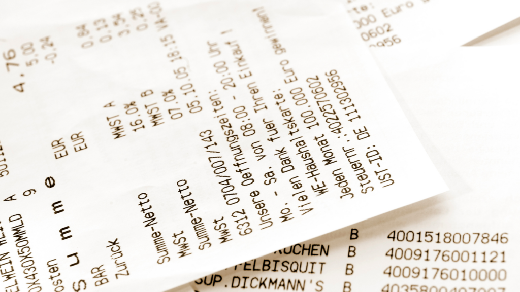 An image of receipts that are being reviewed by an outsourced bookkeeping CPA firm