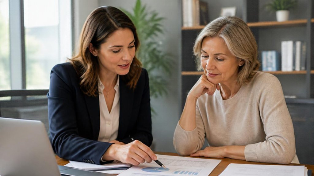 An image depicting a financial advisor discussing retirement plans with a client in Burlington Ontario Canada